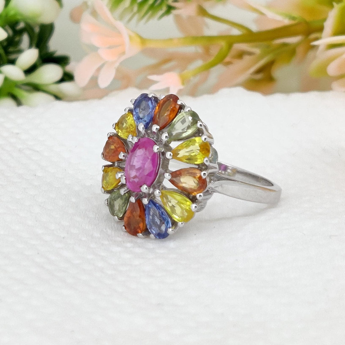 Dainty Multi Color Sapphire Ring, Handmade Gemstone Ring, Minimalist Stacking Jewelry