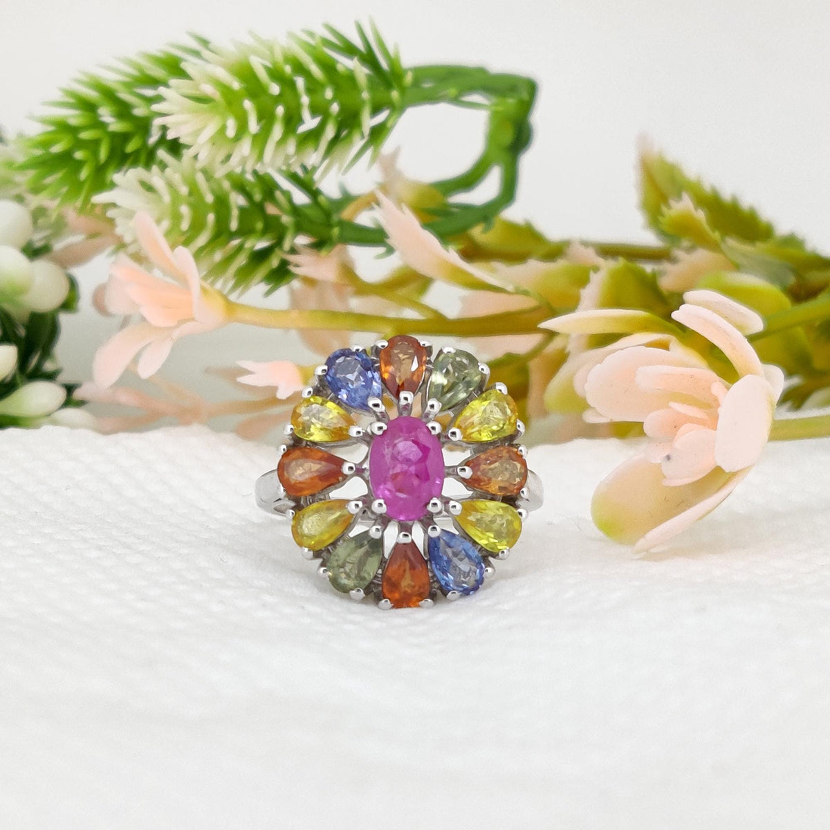 Dainty Multi Color Sapphire Ring, Handmade Gemstone Ring, Minimalist Stacking Jewelry