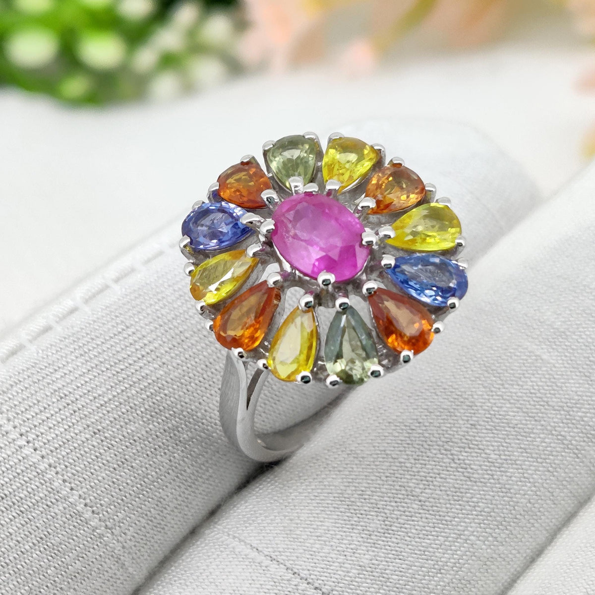 Dainty Multi Color Sapphire Ring, Handmade Gemstone Ring, Minimalist Stacking Jewelry
