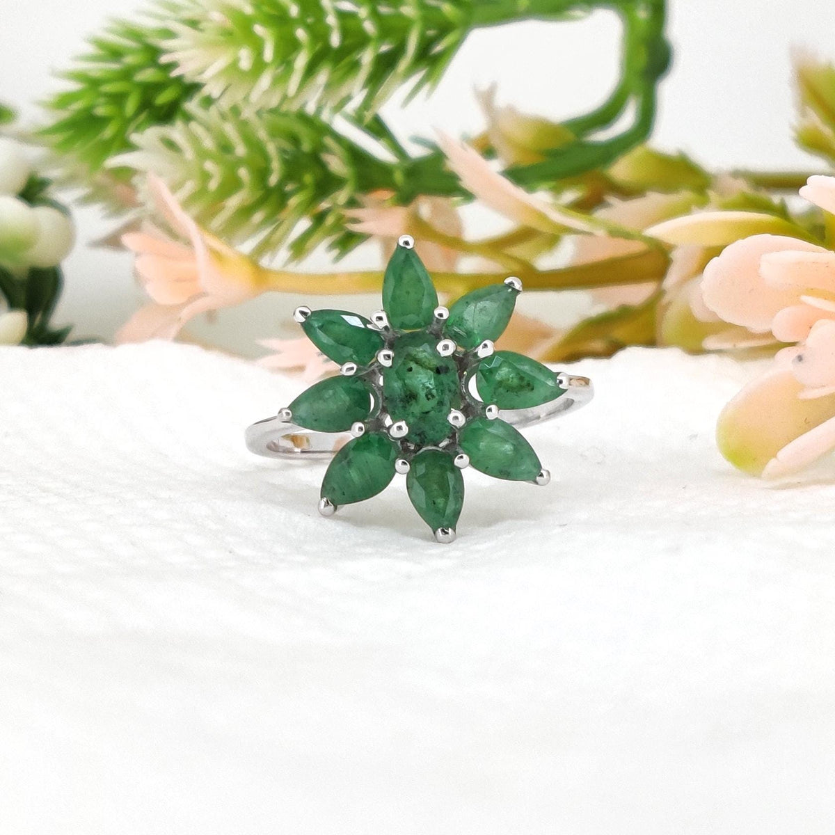 Natural Emerald Sterling Silver Ring, May Birthstone Jewelry, Handmade Gemstone Ring for Her