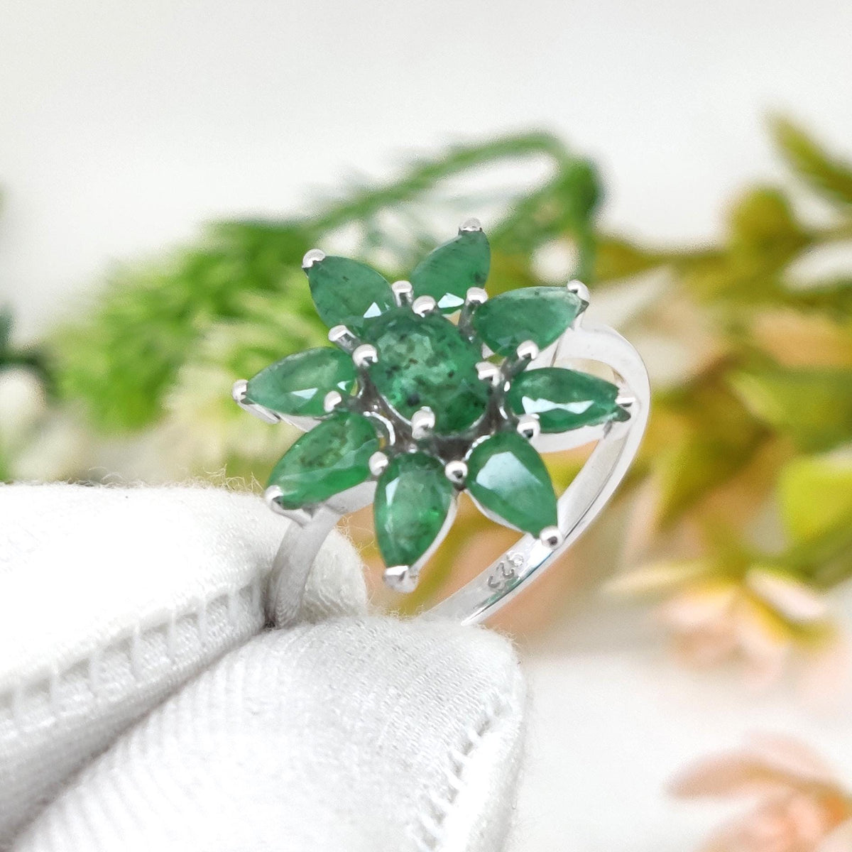 Natural Emerald Sterling Silver Ring, May Birthstone Jewelry, Handmade Gemstone Ring for Her