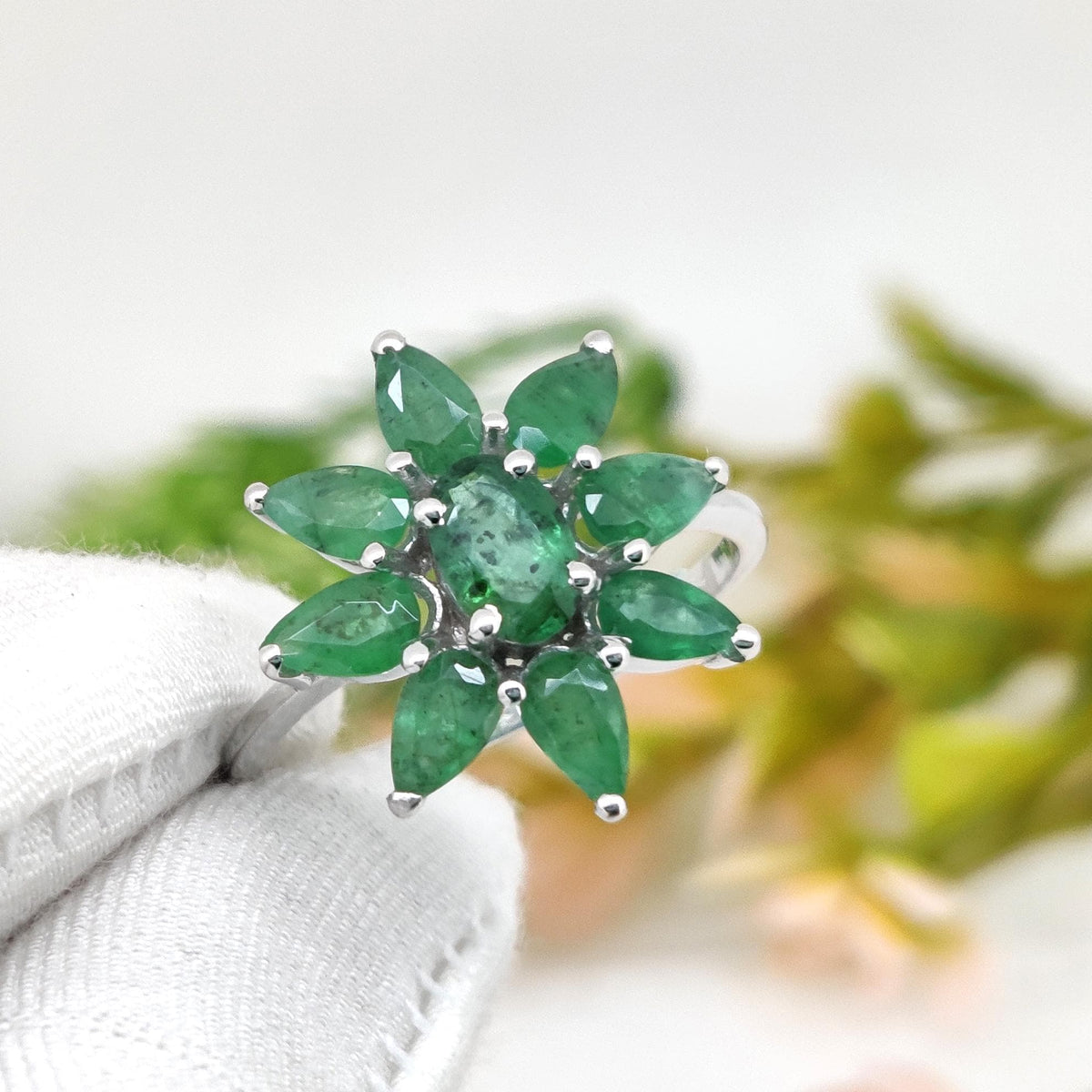 Natural Emerald Sterling Silver Ring, May Birthstone Jewelry, Handmade Gemstone Ring for Her