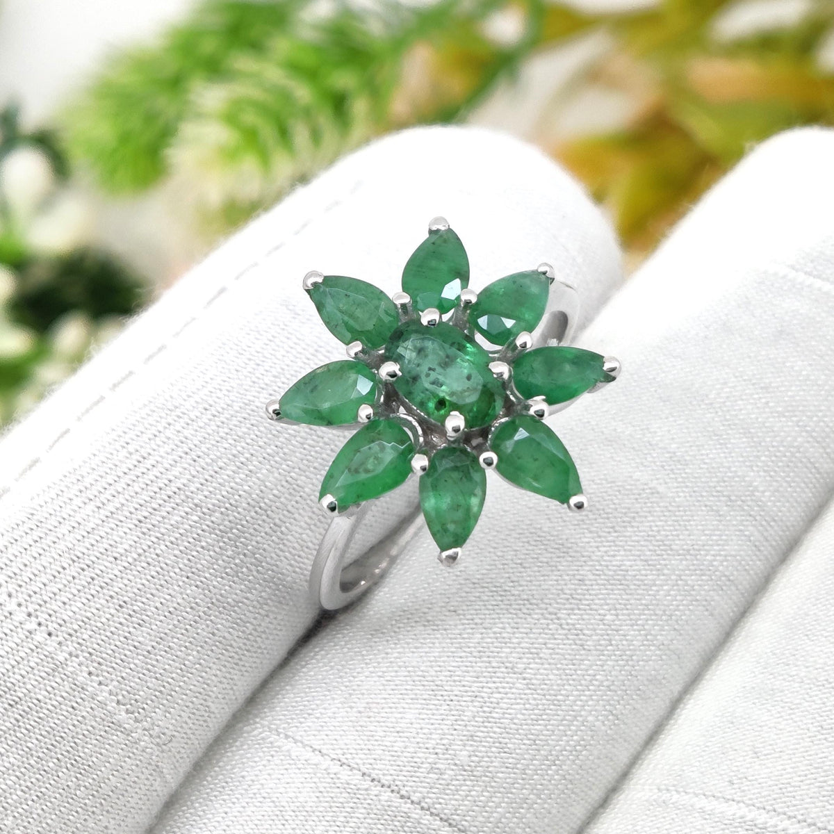 Natural Emerald Sterling Silver Ring, May Birthstone Jewelry, Handmade Gemstone Ring for Her