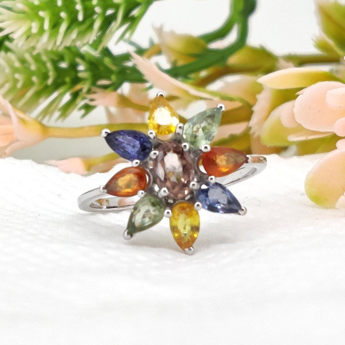 Multi Sapphire Silver Ring, Colorful Sapphire Band Jewelry, Handmade September Birthstone Gift