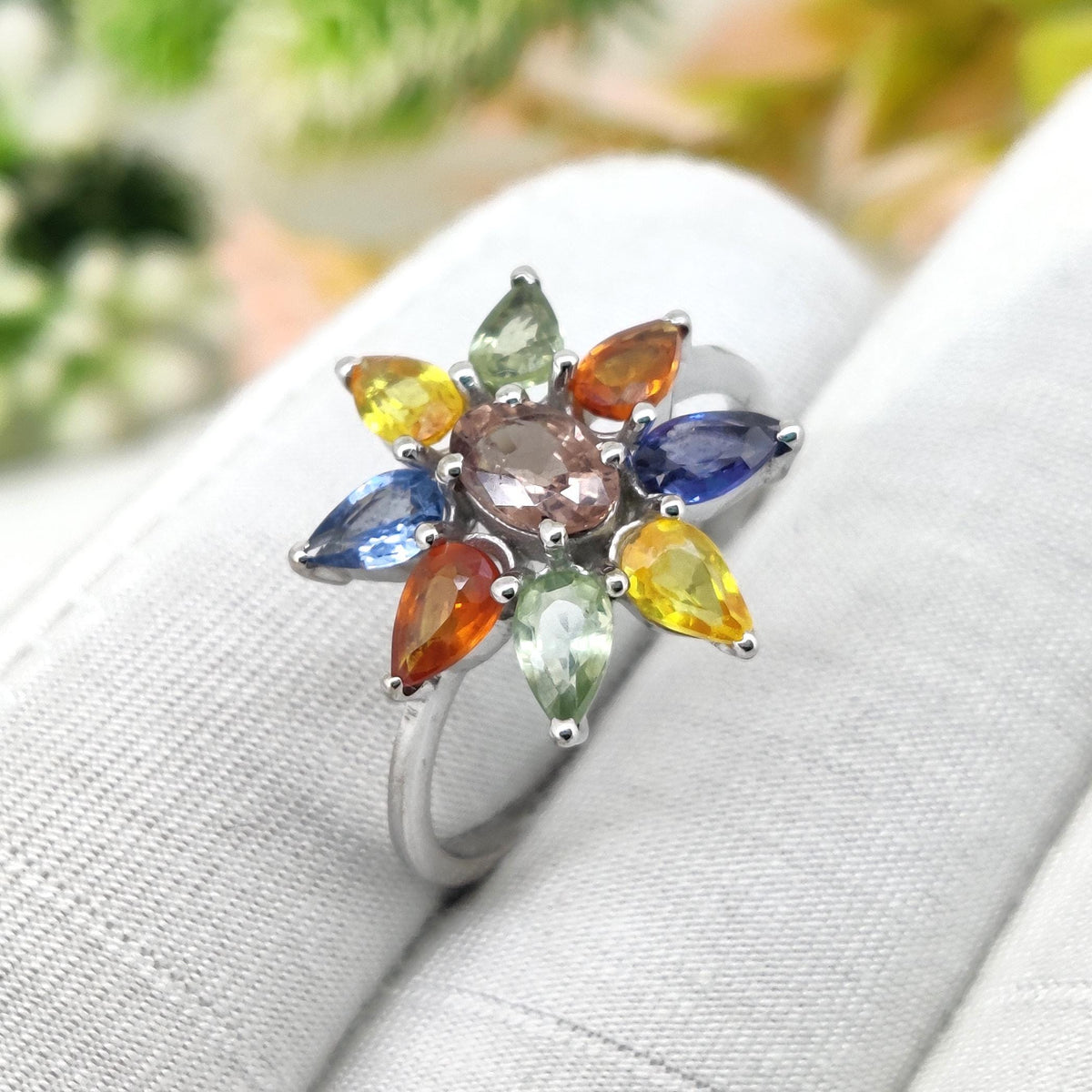 Multi Sapphire Silver Ring, Colorful Sapphire Band Jewelry, Handmade September Birthstone Gift
