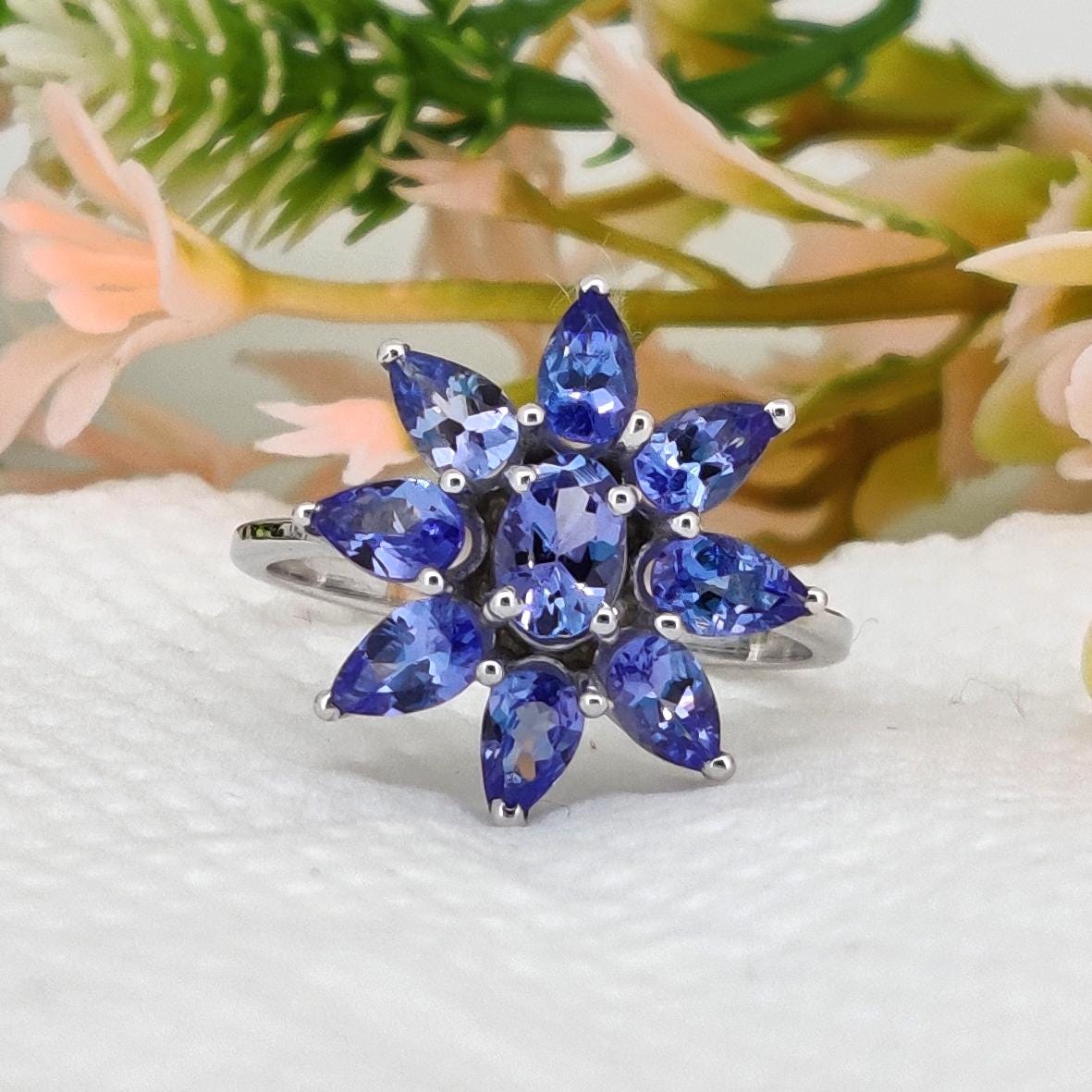 Natural Tanzanite Ring, Blue Pear Stone, Minimalist Tanzanite Jewelry, Sterling Silver Band, December Birthstone