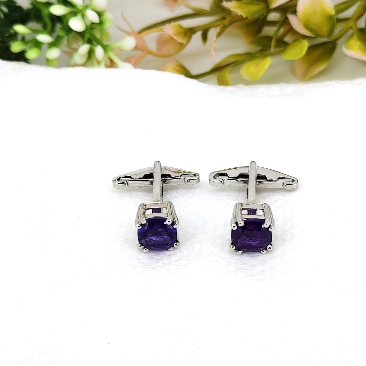 Handmade Amethyst Cufflinks-Sterling Silver Purple Gemstone -February Birthstone Formal Wear Cufflinks