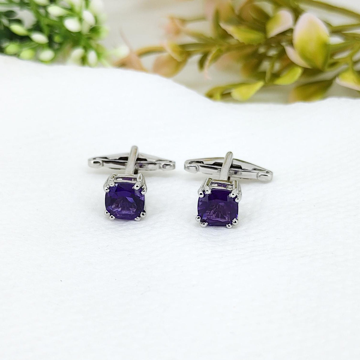 Handmade Amethyst Cufflinks-Sterling Silver Purple Gemstone -February Birthstone Formal Wear Cufflinks