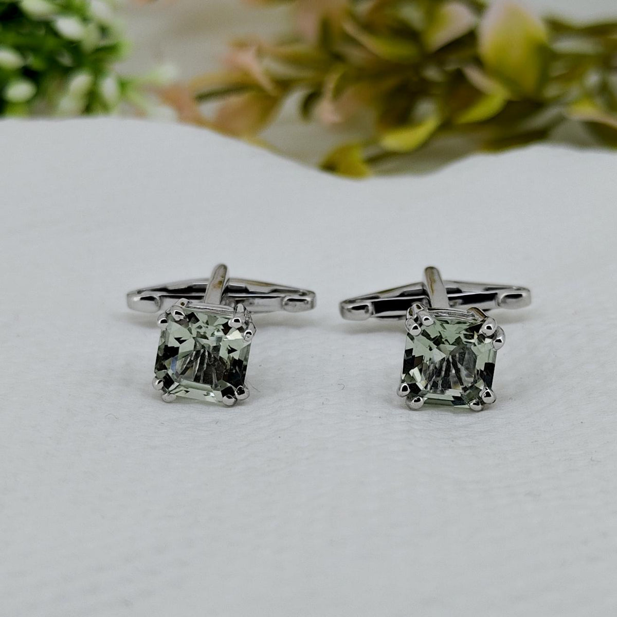 Handmade Green Amethyst Cufflinks-Sterling Silver Gemstone-February Birthstone-Men's Accessories