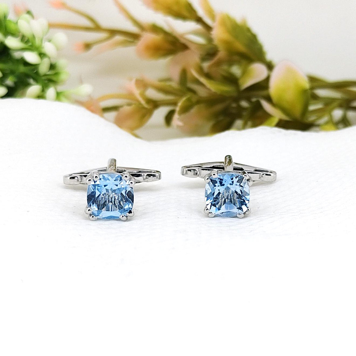 Natural Blue Topaz Cufflinks- Handmade Sterling Silver Gemstone-December Birthstone