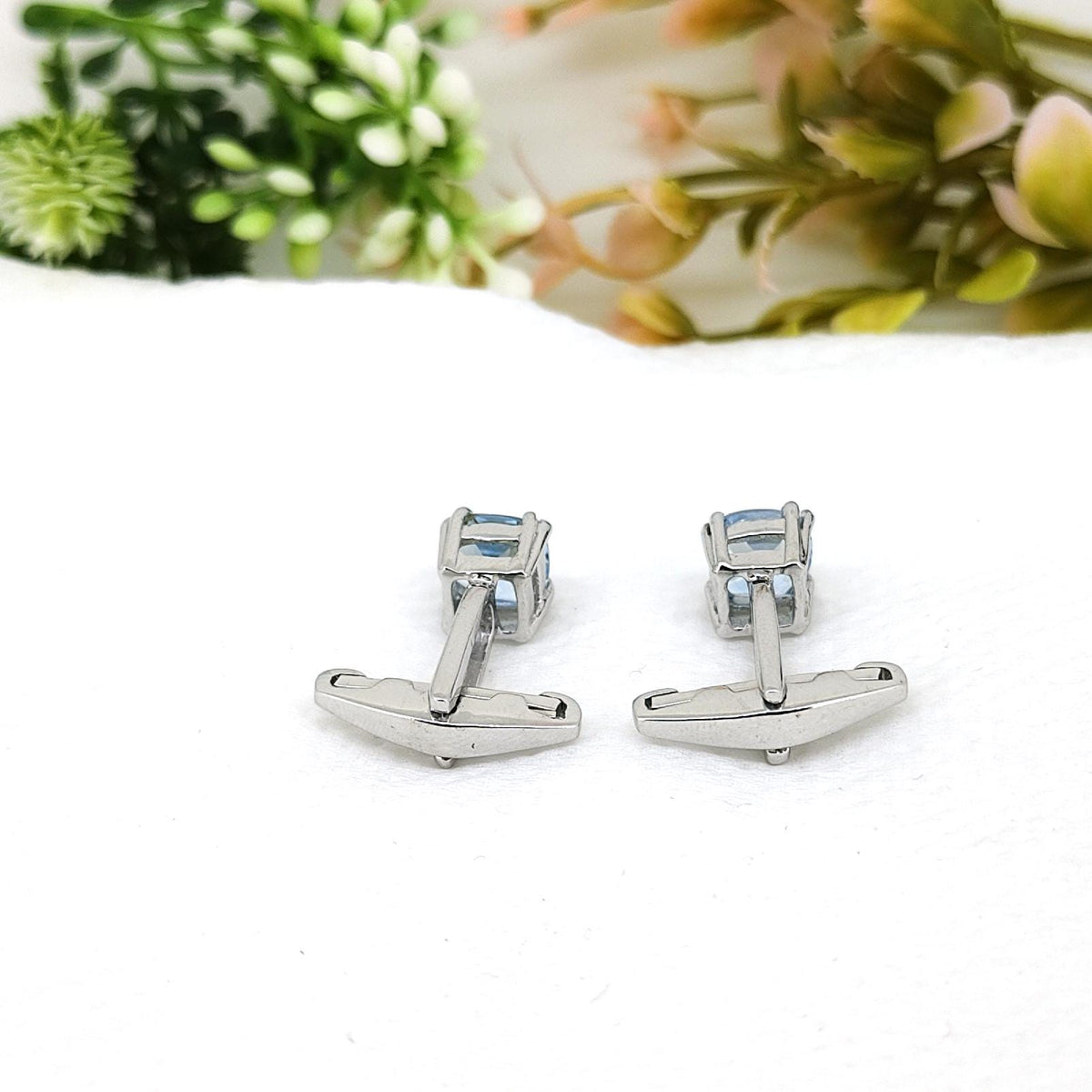 Natural Blue Topaz Cufflinks- Handmade Sterling Silver Gemstone-December Birthstone