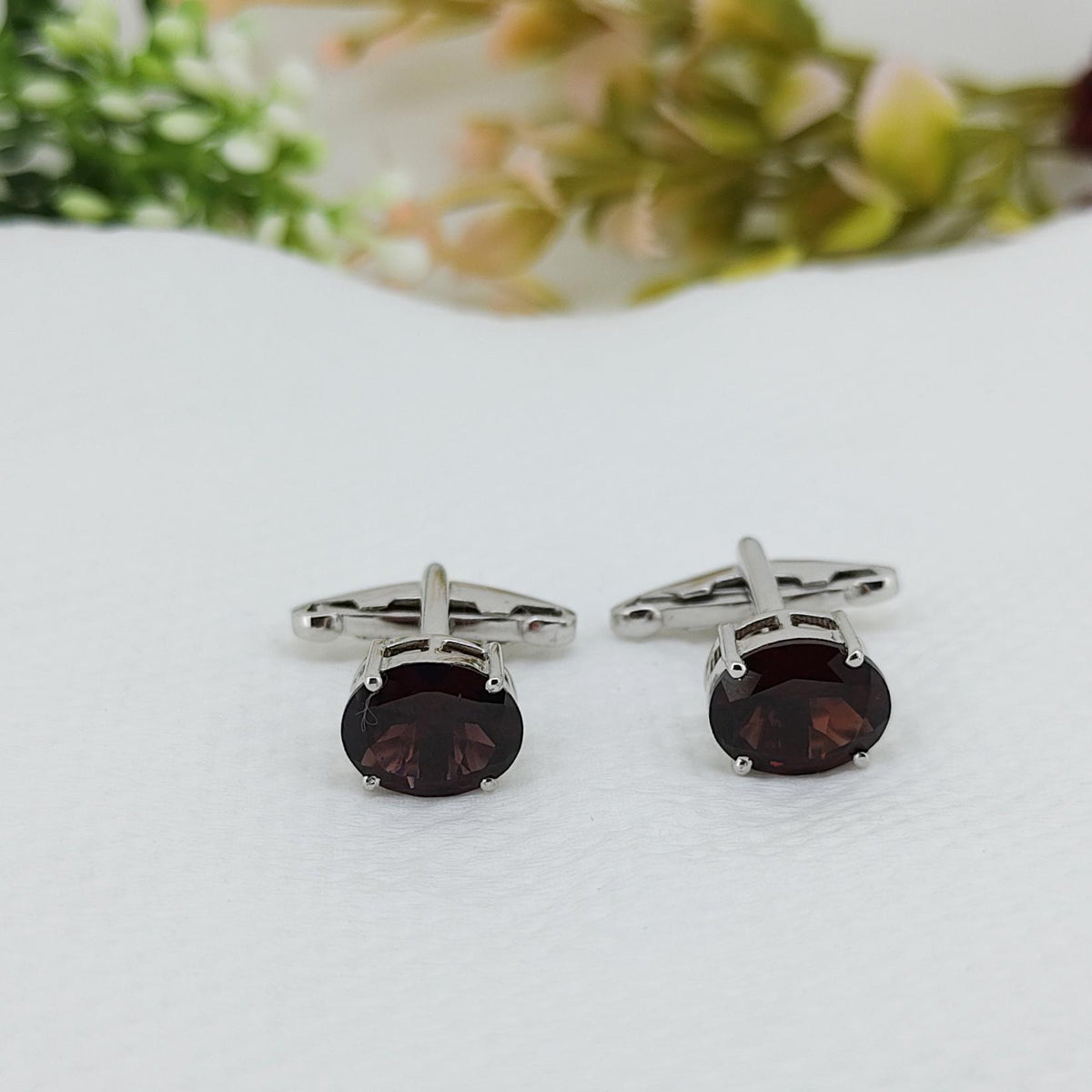 Garnet Sterling Silver Cufflinks, January Birthstone Gift for Him, Anniversary Gift Jewelry