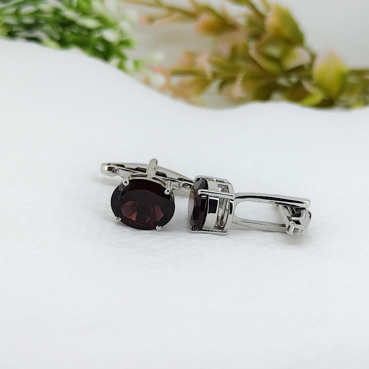 Garnet Sterling Silver Cufflinks, January Birthstone Gift for Him, Anniversary Gift Jewelry