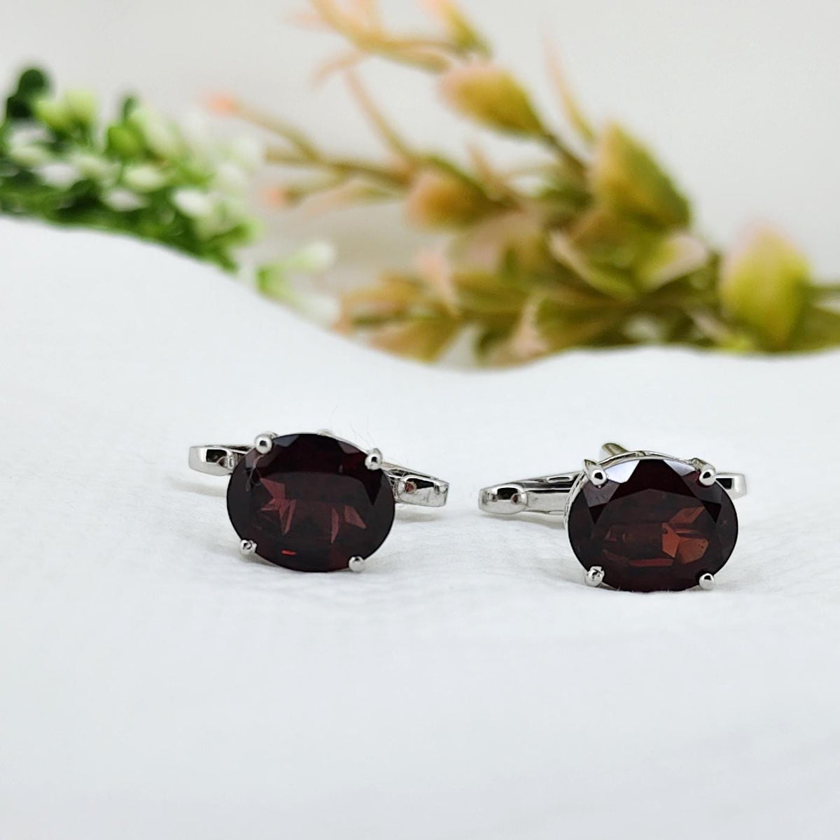 Garnet Sterling Silver Cufflinks, January Birthstone Gift for Him, Anniversary Gift Jewelry