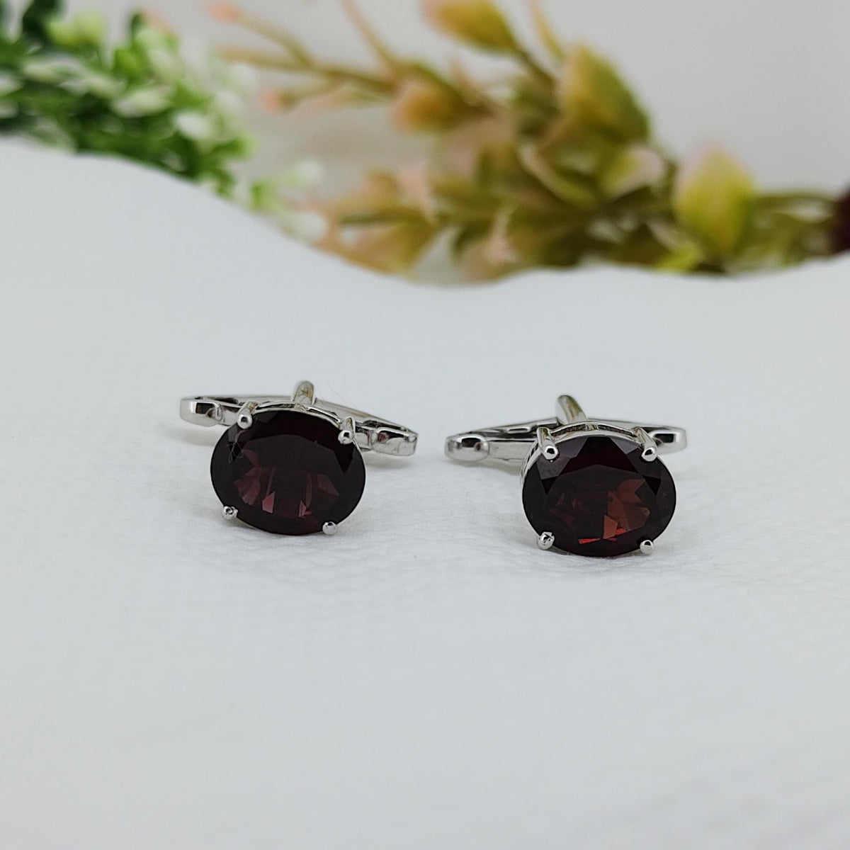 Garnet Sterling Silver Cufflinks, January Birthstone Gift for Him, Anniversary Gift Jewelry