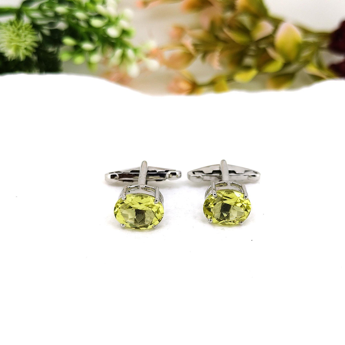 Lemon Topaz Sterling Silver Cufflinks, Custom Men's Jewelry, November Birthstone Gift Him