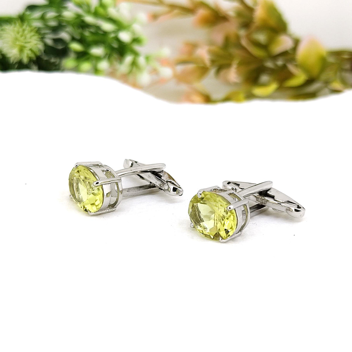 Lemon Topaz Sterling Silver Cufflinks, Custom Men's Jewelry, November Birthstone Gift Him