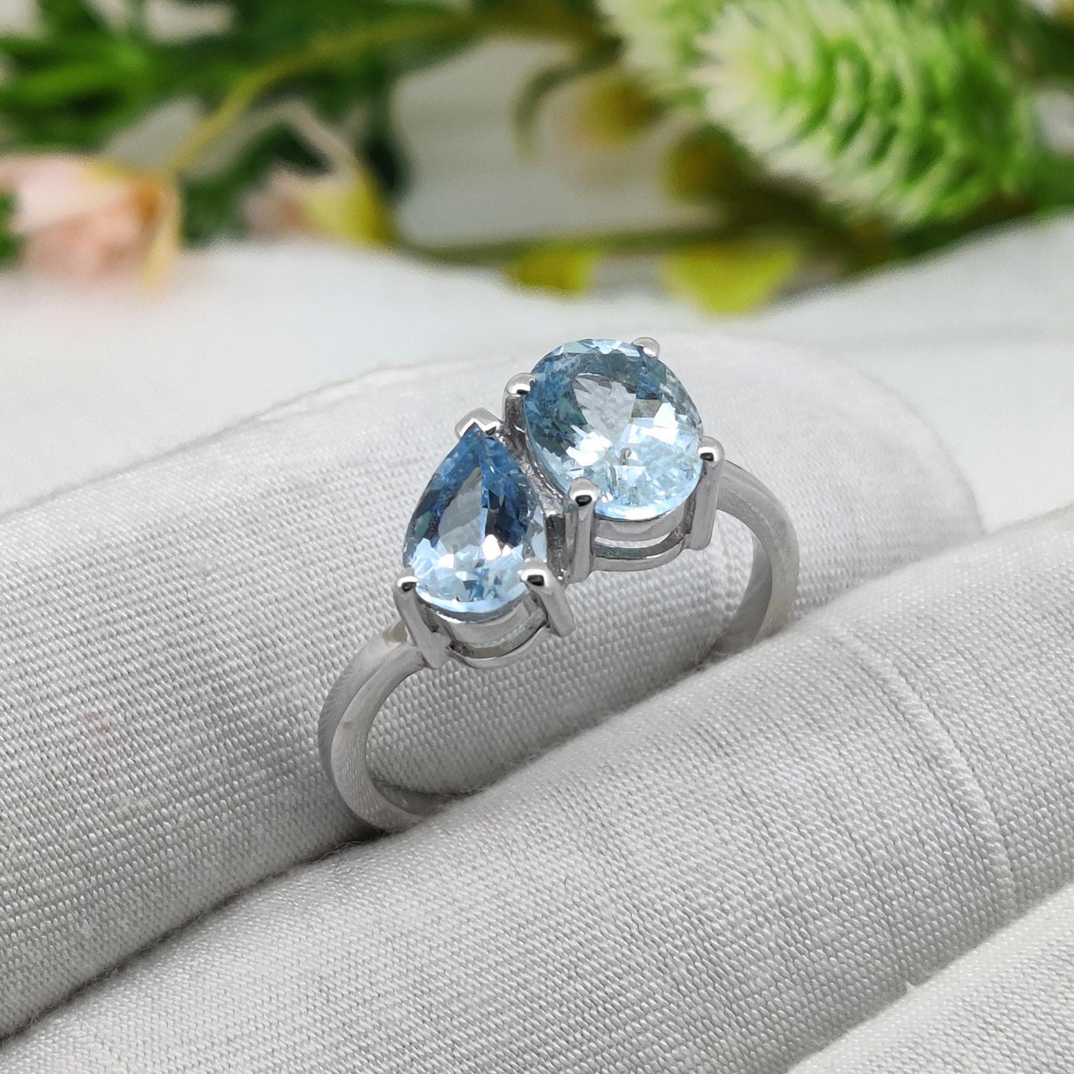 Natural Aquamarine Ring,  925 Sterling Silver, Handmade Gemstone Jewelry, March Birthstone, Gifts For Her