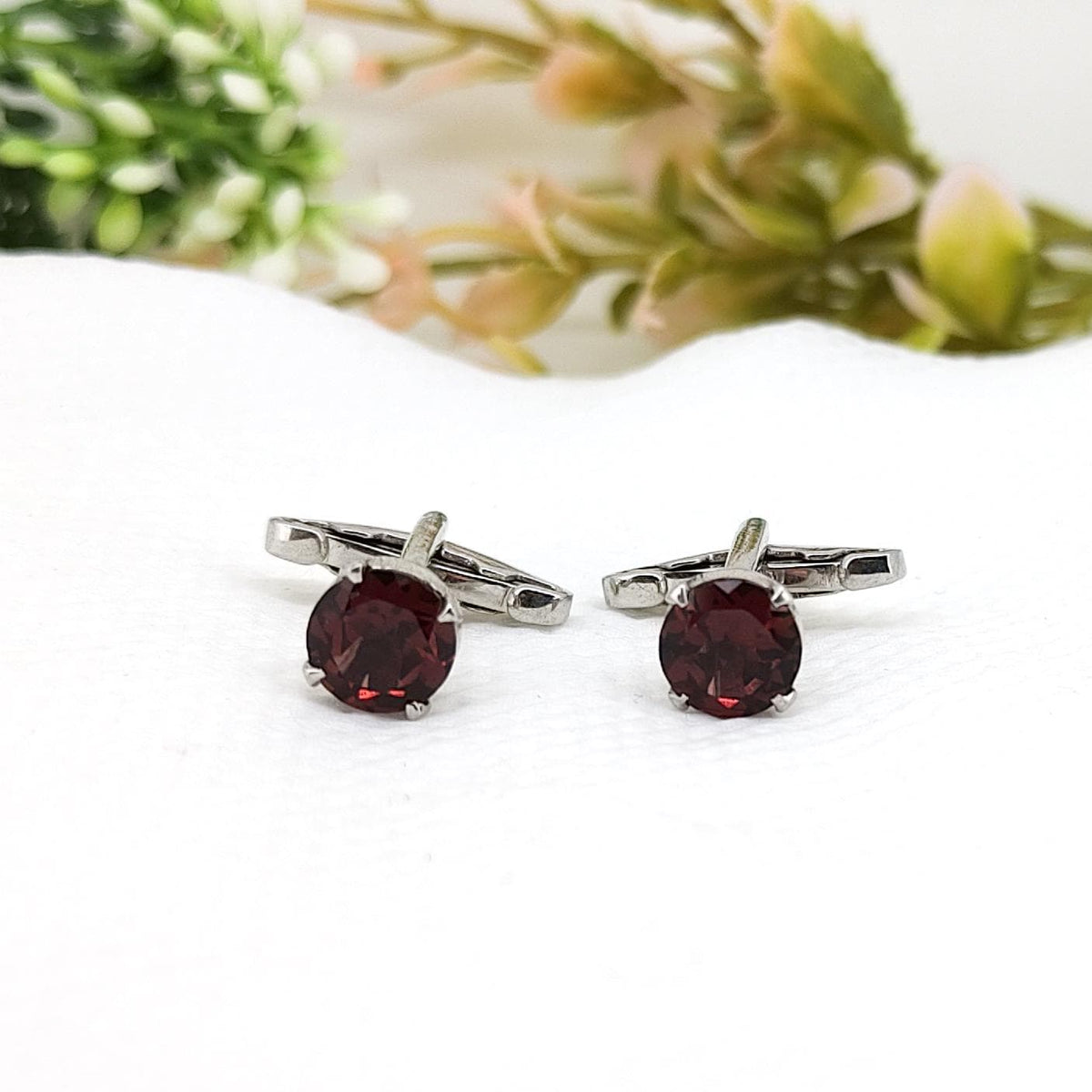 Garnet Sterling Silver Cufflinks, January Birthstone Gift for Him, Handmade Men's Jewelry