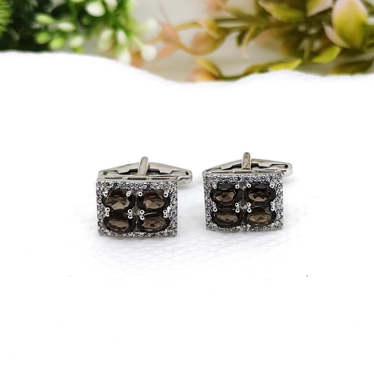 Handmade Sterling Silver Smoky Quartz Cufflinks, Men's Jewelry