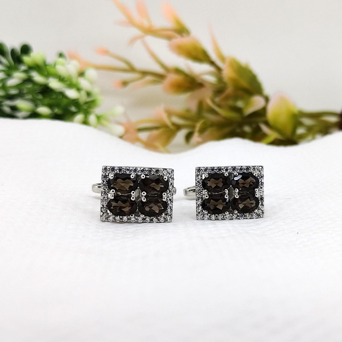 Handmade Sterling Silver Smoky Quartz Cufflinks, Men's Jewelry