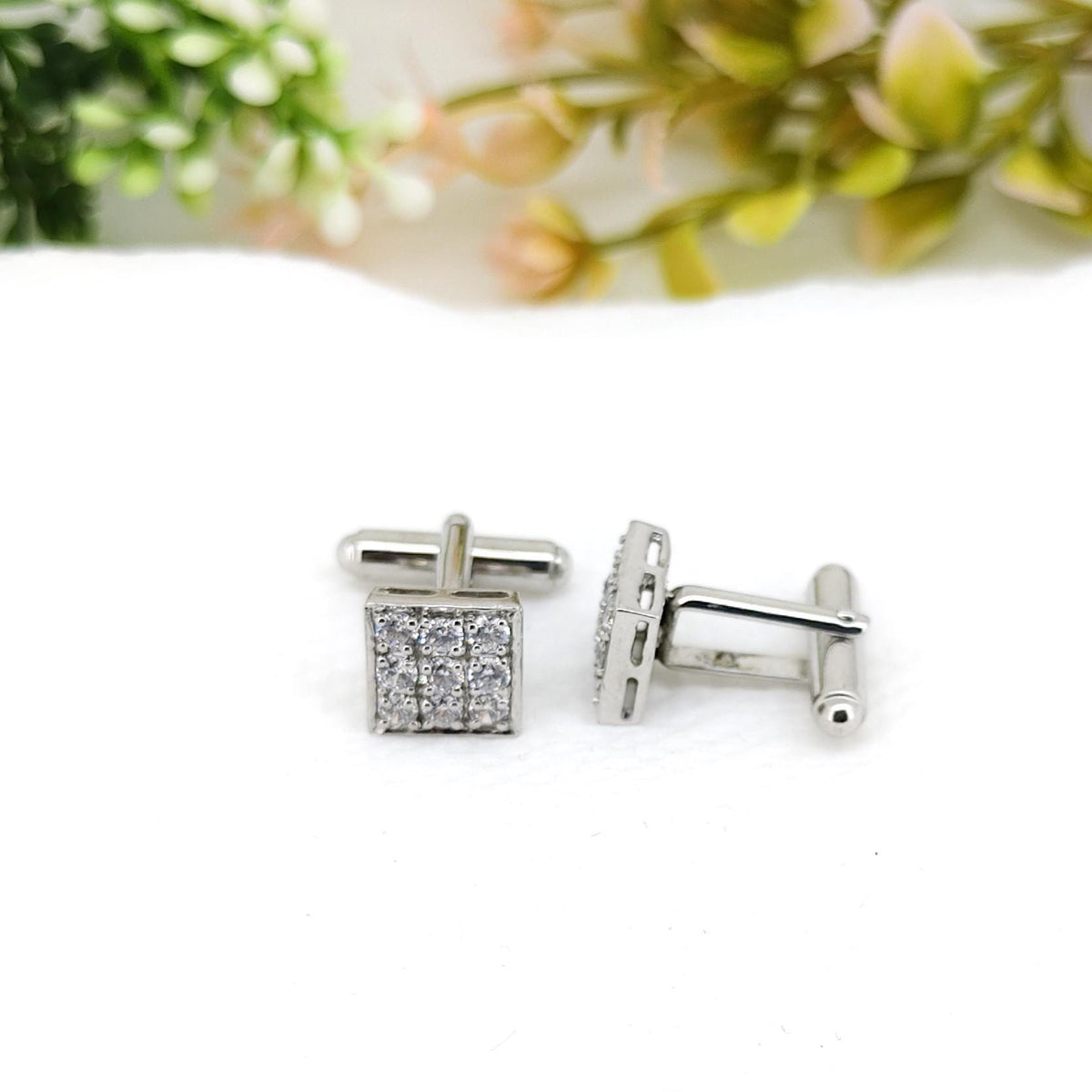 Sterling Silver Cubic Zircon Cufflinks Elegant Men's Anniversary Gift