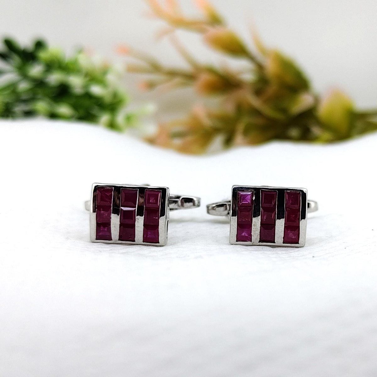 Handmade Ruby Cufflinks 925 Sterling Silver Men's Wedding & Anniversary Jewelry
