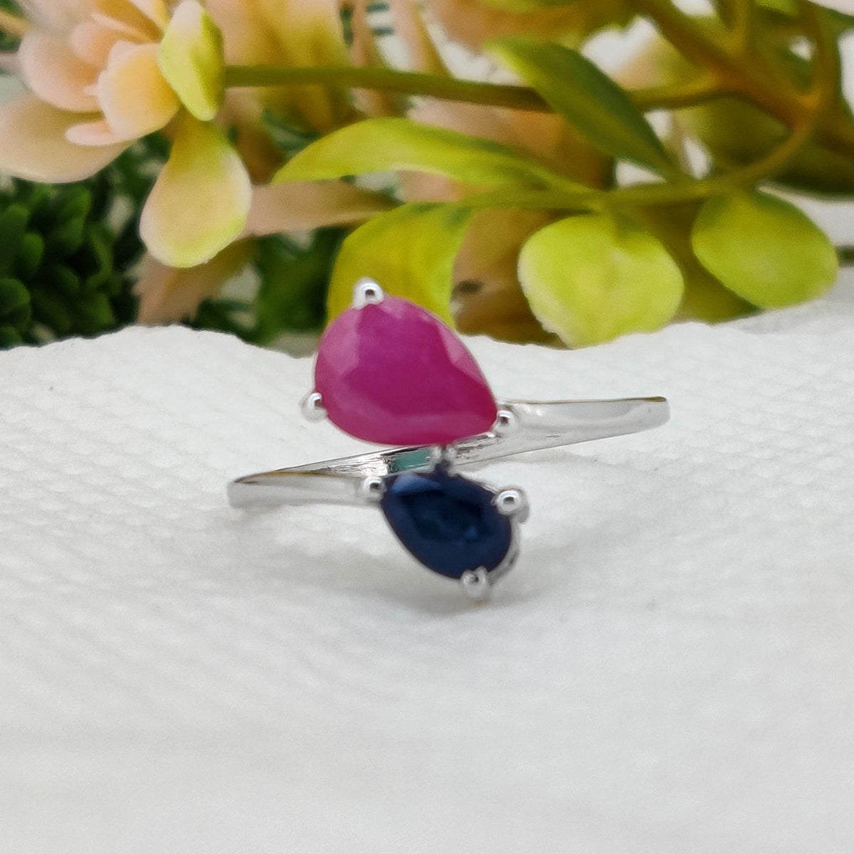 Natural Ruby & Sapphire Ring, Handmade 925 Sterling Silver, Birthstone Gemstone Jewelry, Gift For Her