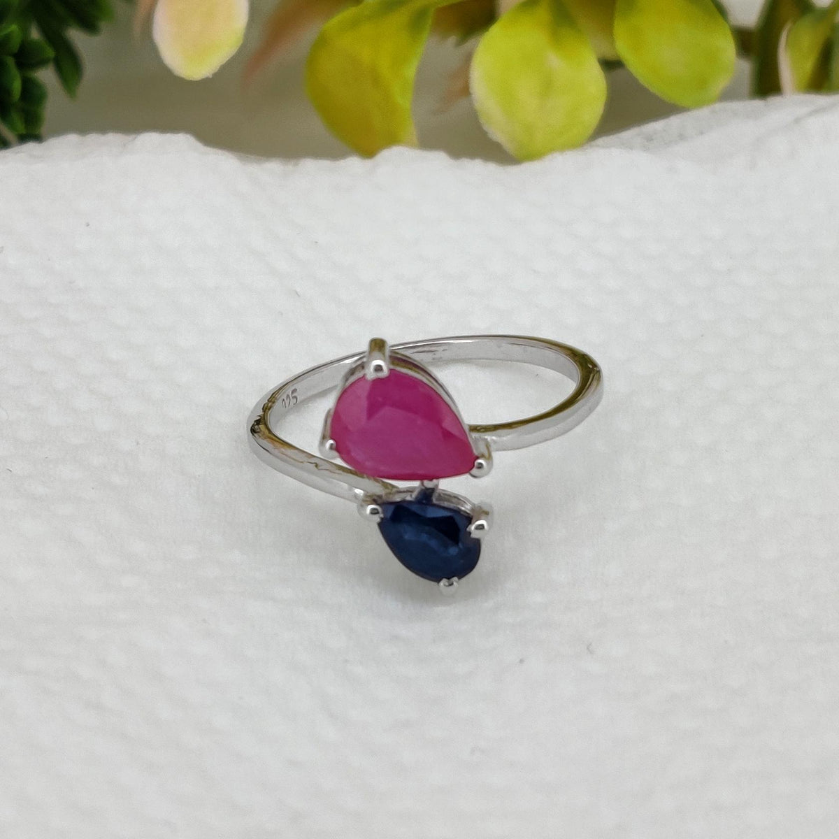 Natural Ruby & Sapphire Ring, Handmade 925 Sterling Silver, Birthstone Gemstone Jewelry, Gift For Her