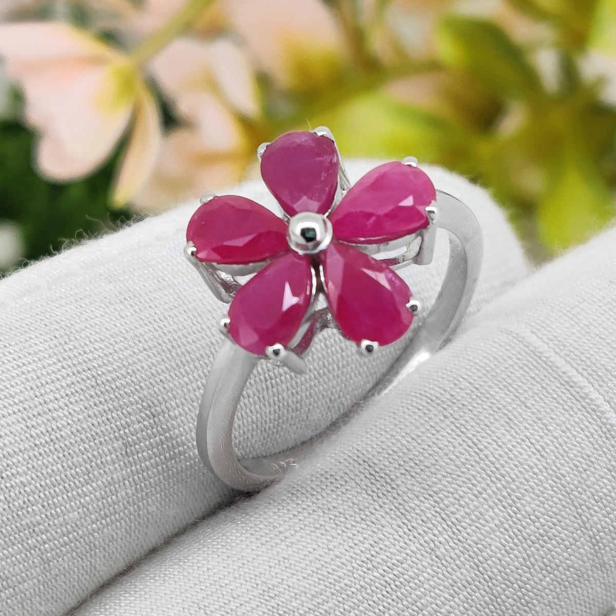 Ruby Gemstone Ring, 925 Sterling Silver, July Birthstone, Handmade Flower Jewelry