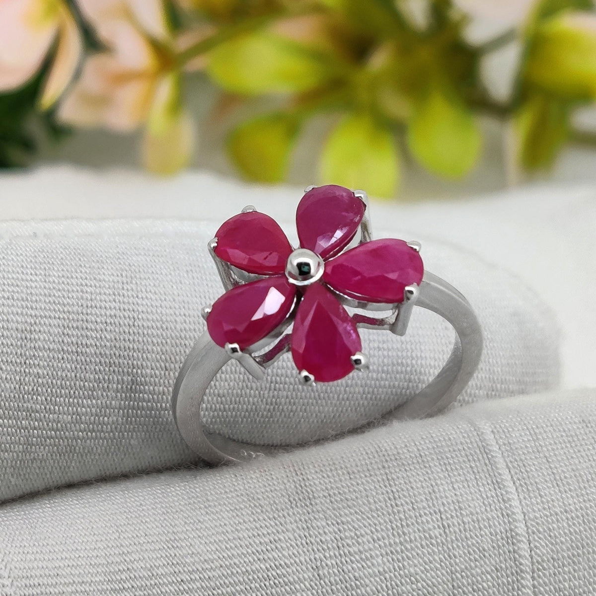 Ruby Gemstone Ring, 925 Sterling Silver, July Birthstone, Handmade Flower Jewelry