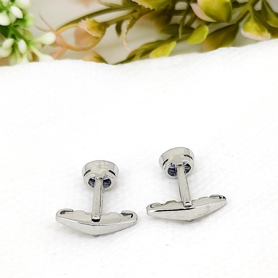 Tanzanite Sterling Silver Gemstone Cufflinks Handmade Birthstone Minimalist Anniversary Gift