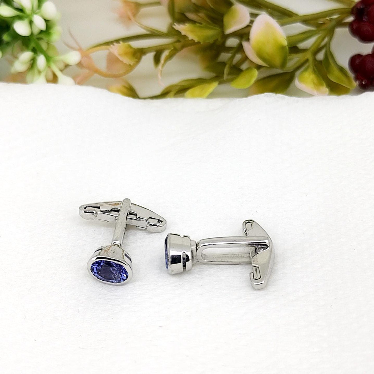 Tanzanite Sterling Silver Gemstone Cufflinks Handmade Birthstone Minimalist Anniversary Gift