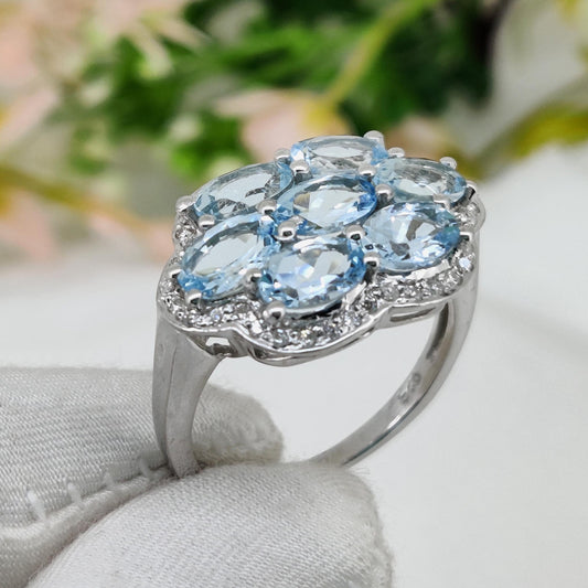 Aquamarine Gemstone Silver Ring March Birthstone Handmade Stackable Jewelry