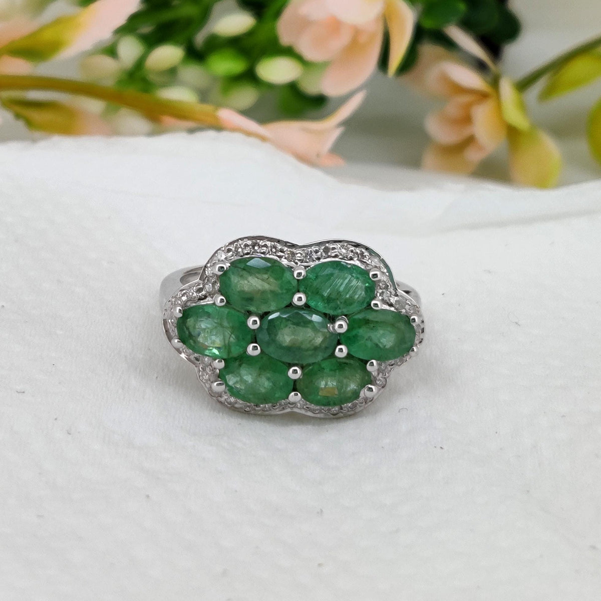 Natural Emerald Sterling Silver Ring: May Birthstone Handmade Gemstone Jewelry