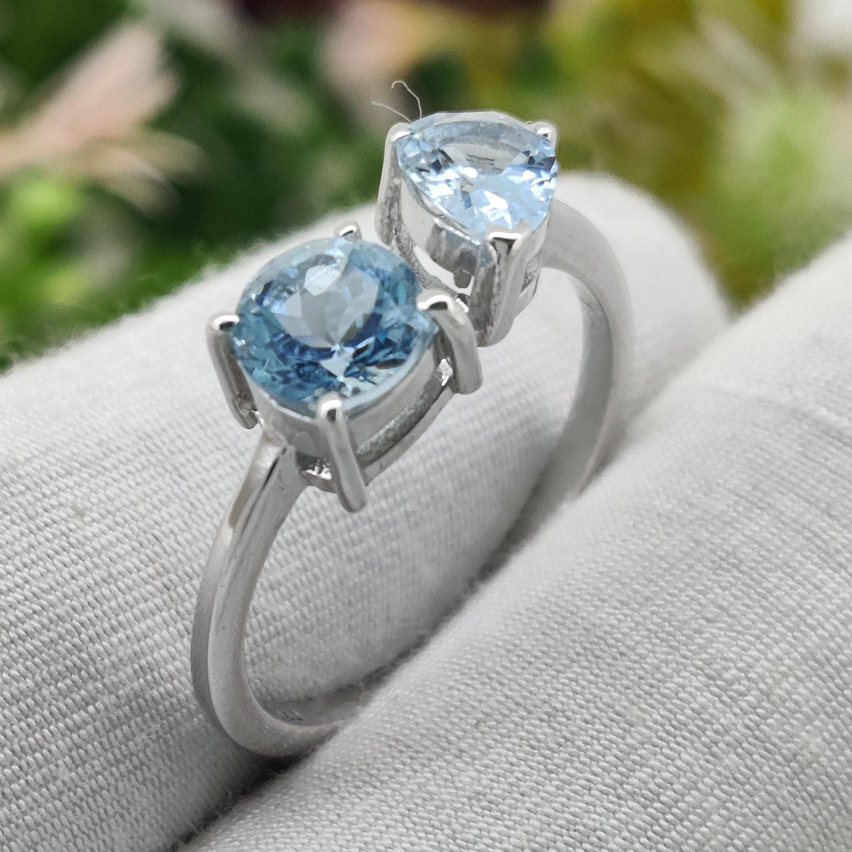 Natural Aquamarine Silver Ring, Dainty March Birthstone Gift for Her