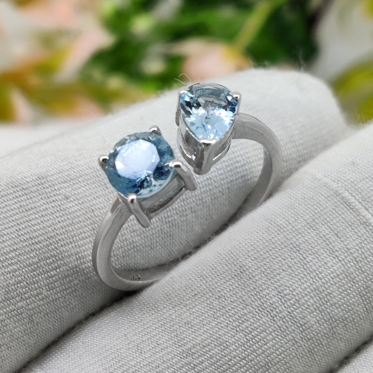 Natural Aquamarine Silver Ring, Dainty March Birthstone Gift for Her