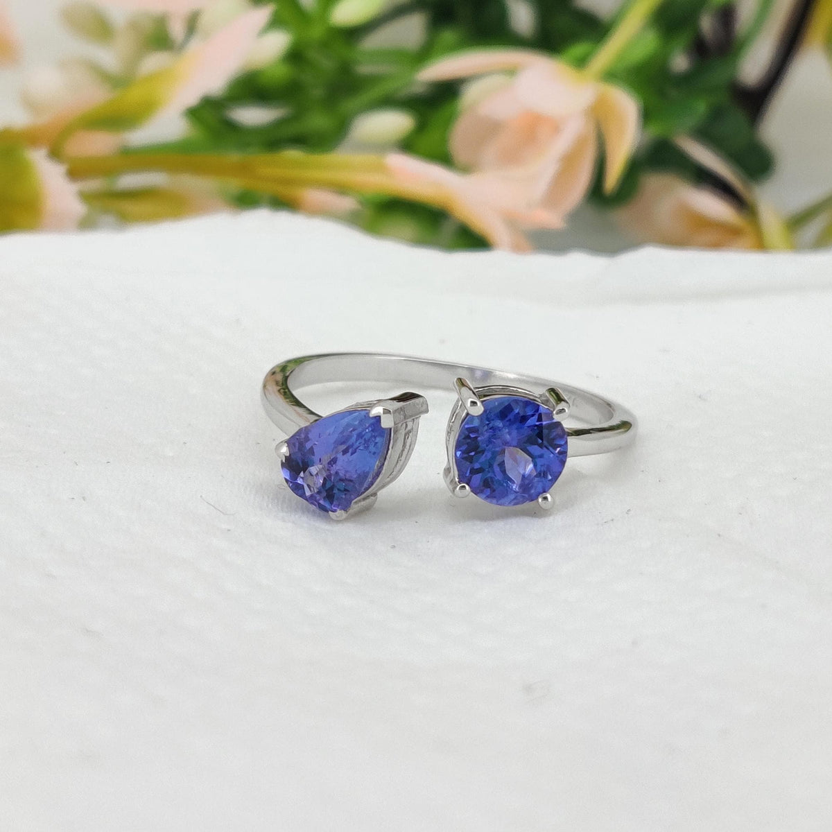 Tanzanite Silver Stacking Band, Natural Violet Blue Gemstone Ring, December Birthstone Gift for Her