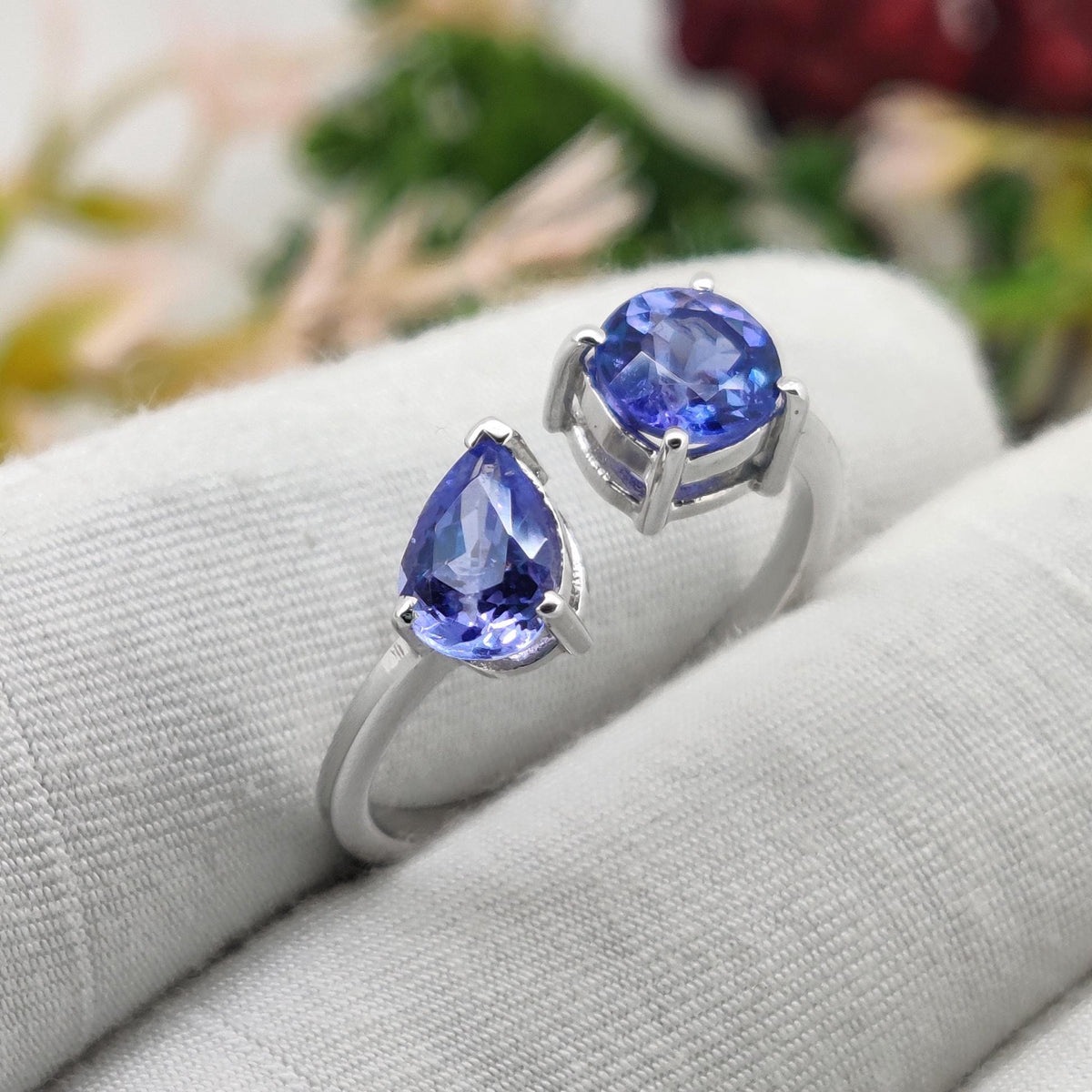 Tanzanite Silver Stacking Band, Natural Violet Blue Gemstone Ring, December Birthstone Gift for Her