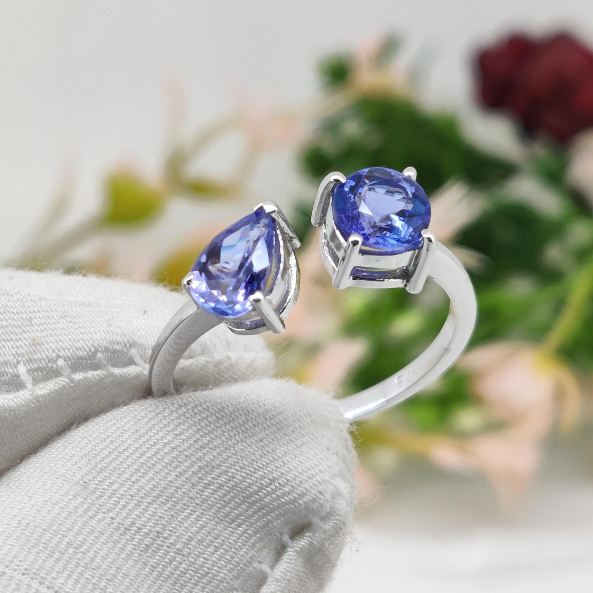 Tanzanite Silver Stacking Band, Natural Violet Blue Gemstone Ring, December Birthstone Gift for Her