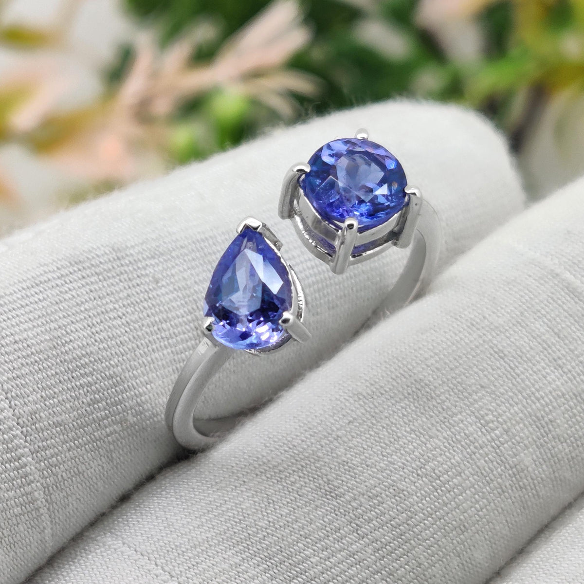 Tanzanite Silver Stacking Band, Natural Violet Blue Gemstone Ring, December Birthstone Gift for Her