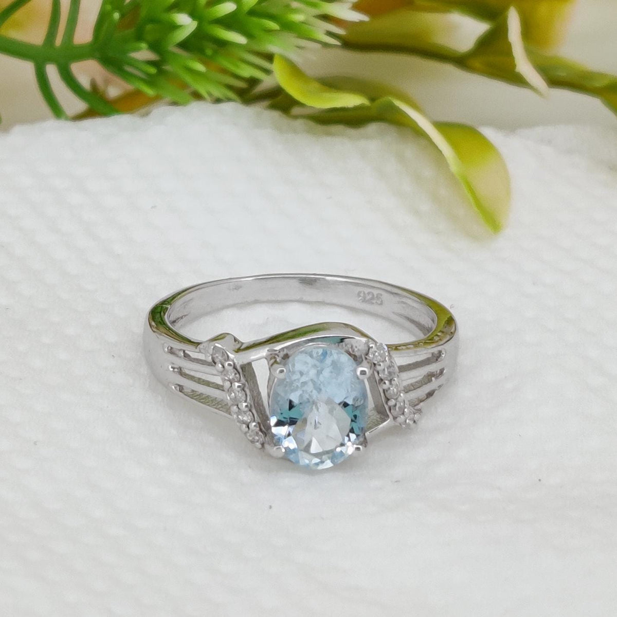 Handmade Aquamarine Stacking Ring, Unique Style Silver Gemstone Anniversary Gift