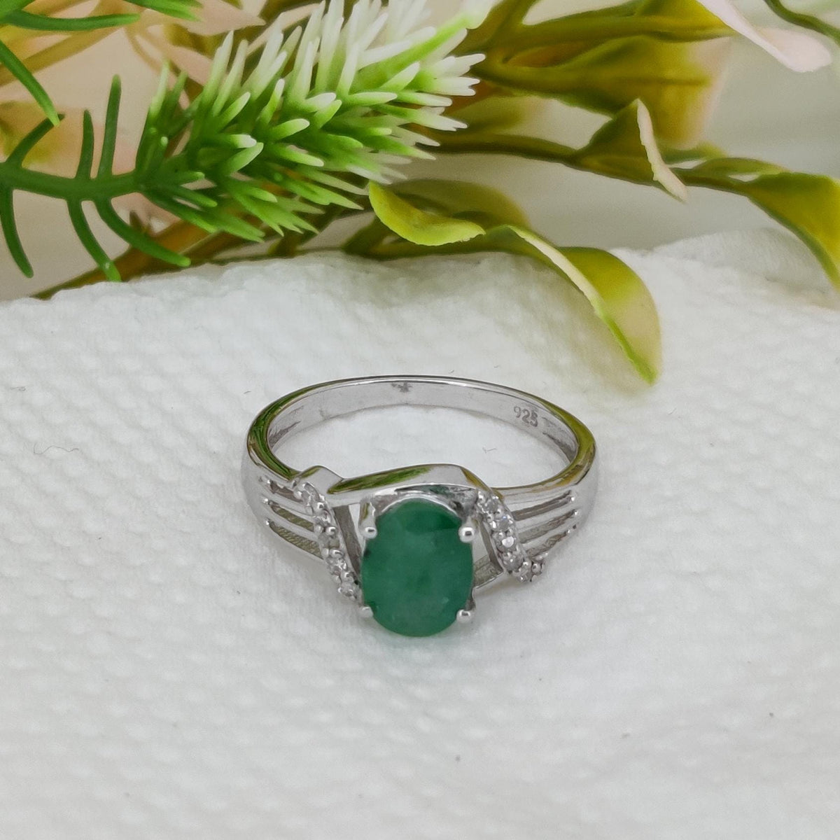 Handmade Emerald Ring, Minimalist Silver Band, Boho Artisan Jewelry, Anniversary Ring