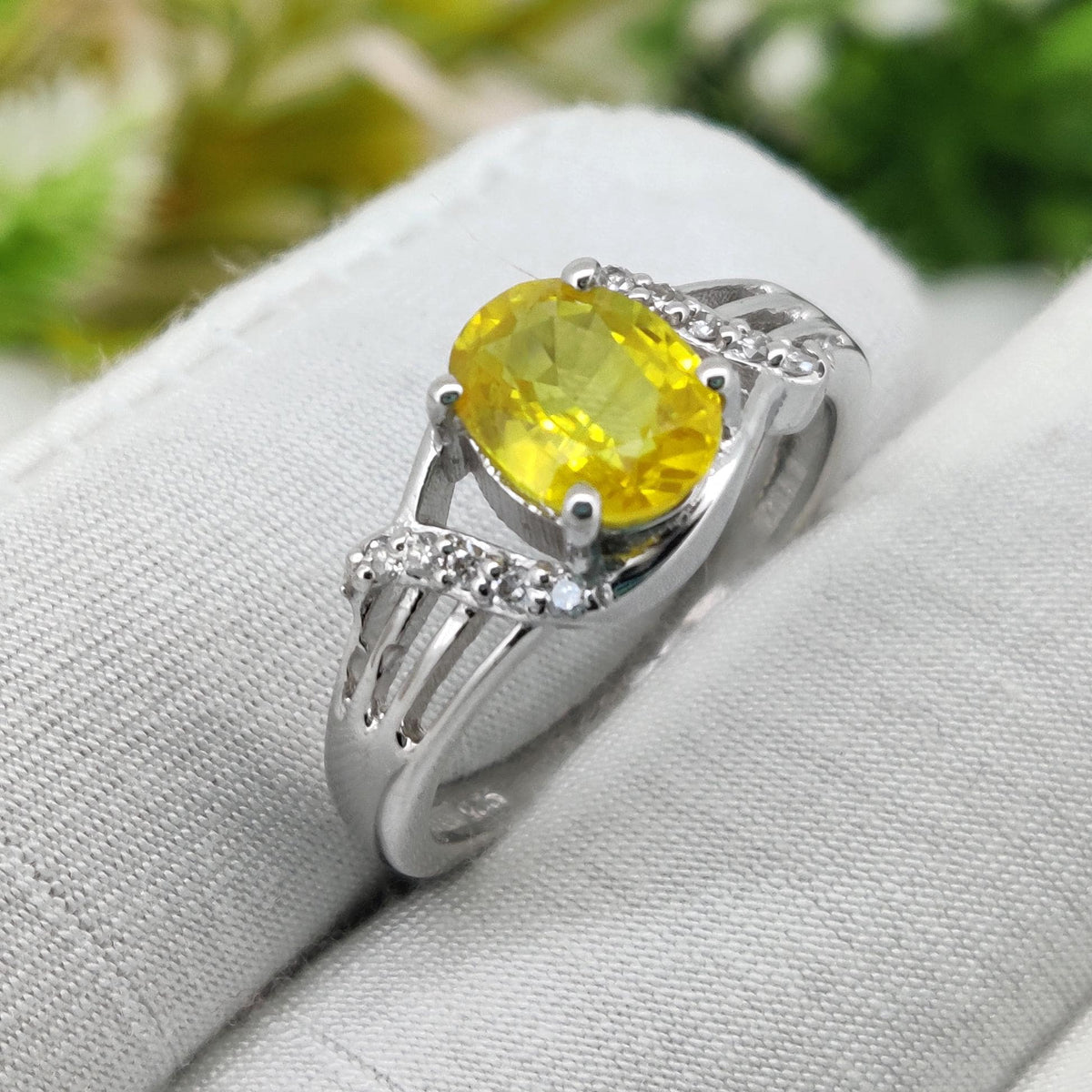 Yellow Sapphire Ring, 925 Sterling Silver Minimalist Band, Gemstone Stackable Ring