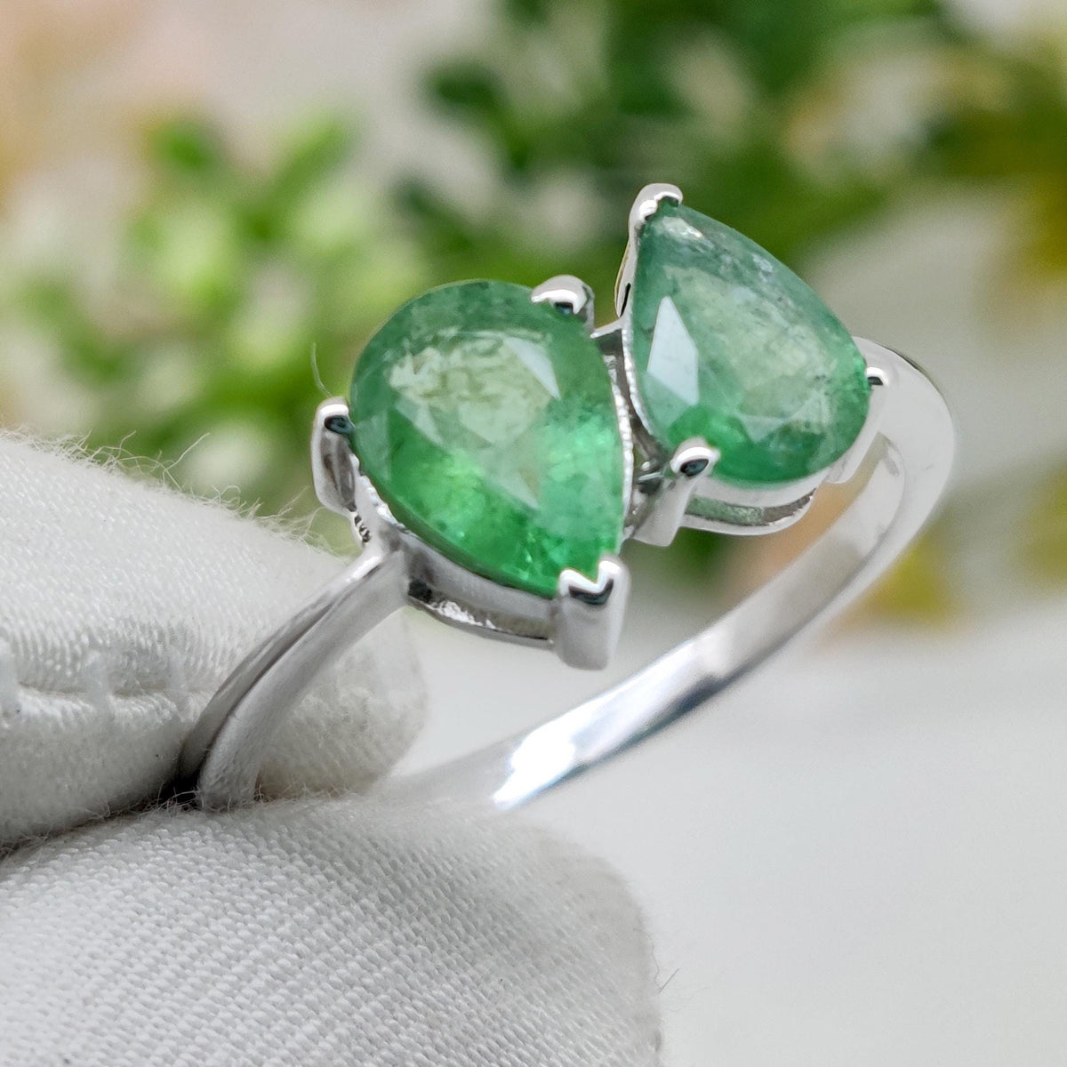 Natural Emerald Sterling Silver Ring, Toi Et Moi Ring, May  Birthstone
