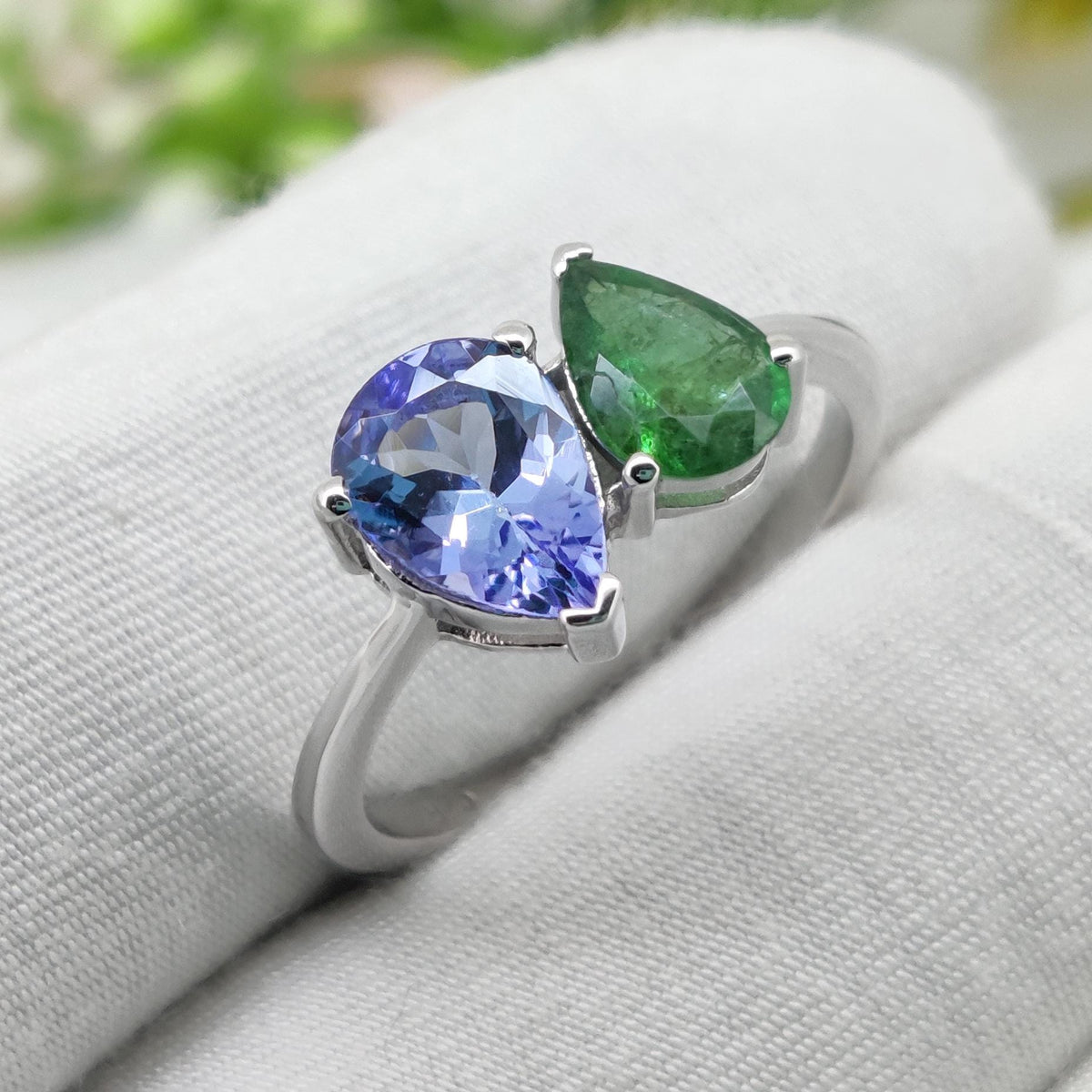 Tanzanite & Emerald Ring, 925 Sterling Silver, Multi Stone Band Jewelry, Birthstone Gift