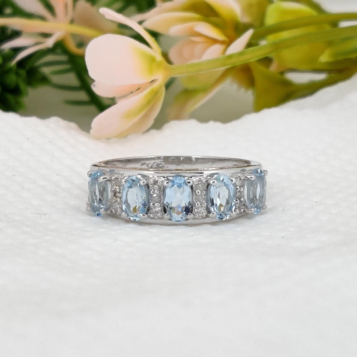 Natural Aquamarine Ring, Sterling Silver, Oval Gemstone Stacking Band, Aquamarine Jewelry, March Birthstone