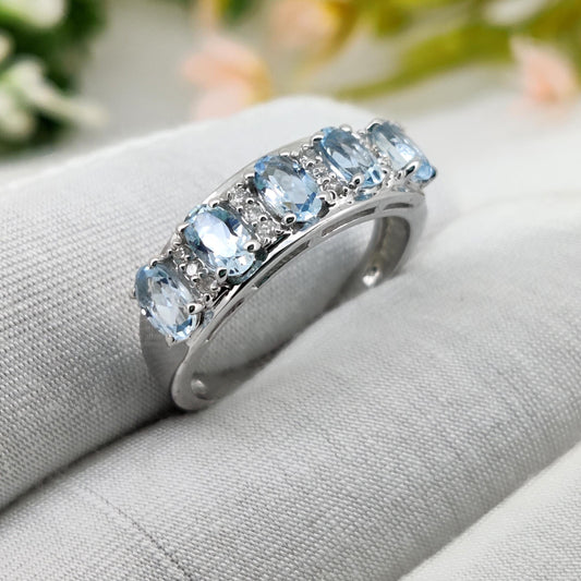 Natural Aquamarine Ring, Sterling Silver, Oval Gemstone Stacking Band, Aquamarine Jewelry, March Birthstone