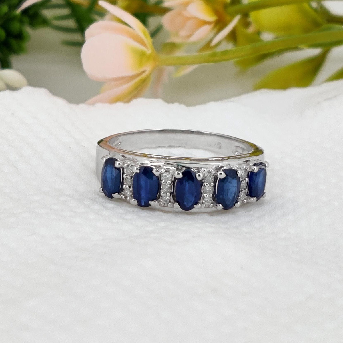 Natural Blue Sapphire Ring, Sterling Silver, Oval Gemstone Stacking Band, Sapphire Jewelry, September Birthstone