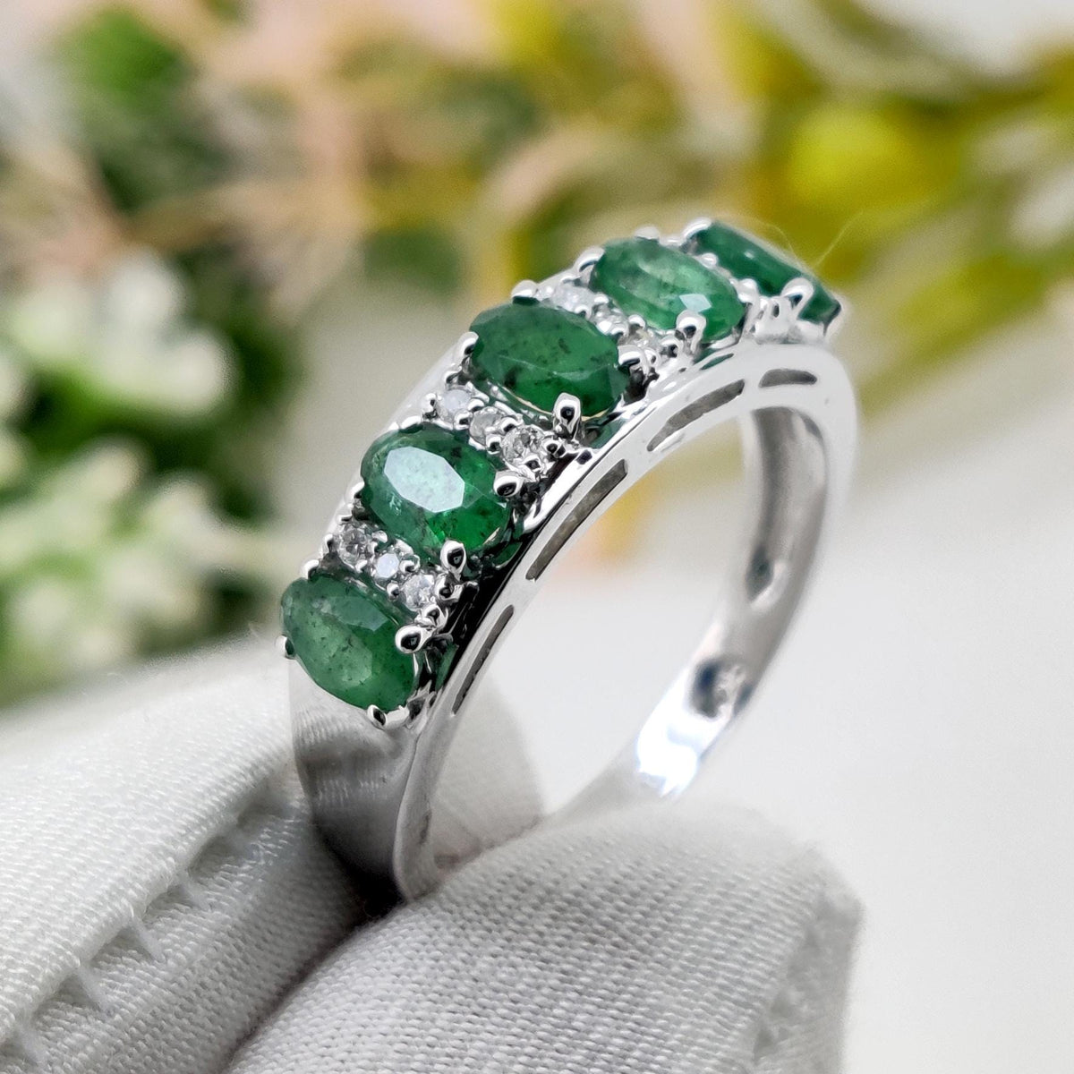 Natural Emerald Ring, 925 Sterling Silver, Oval Gemstone Stacking Band, Emerald Jewelry, May Birthstone